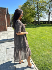 Chocolate Broderie Bardot Dress Orla