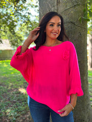 Lipstick Applique Ruffle Sleeve Knit Crystal