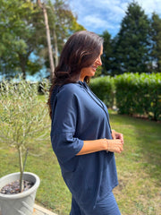 Navy Crochet Hooded Top Clarice
