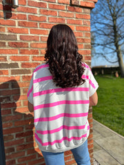 Neon Pink V Neck Striped Top Rose