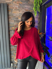 Red Crossover Diamante Top Ruth