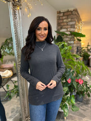 Charcoal Ribbed Flute Neck Top Charlotte