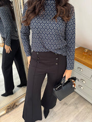 Black Seam Front Button Trousers Demi