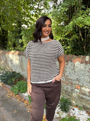 Chocolate Asymmetric Striped Knit Cora
