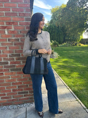 Black Multi Fabric Handbag