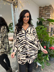 Stone Tiger Print Longline Zip Top Cassie