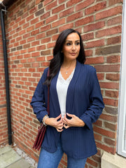 Navy Pinstripe Take You Anywhere Jacket