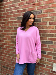 Candy Pink Fringed Pocket Knit Ruth
