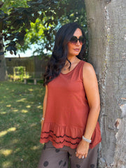 Rust Broderie Hem Vest Cordelia