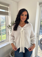 Winter White Knitted Tie Front Jumper Libby