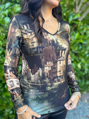 Black Scenic Printed Top River