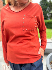 Rust Stud Pocket Top Serena