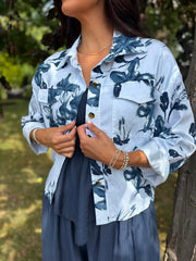 White Flower Print Jacket Saffy