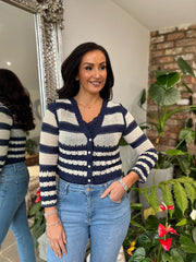 Navy Crochet Stripe Cardi Scarlett