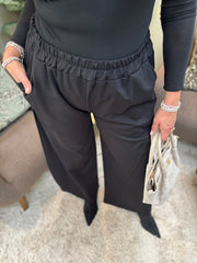Black Twisted Seam Wide Leg Trousers