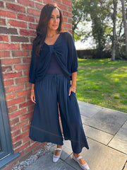 Navy Wide Leg Pull on Silvia Trousers