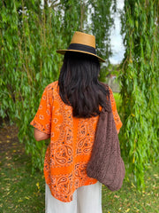 Orange Bubble Cotton Paisley Short Sleeve Shirt Jackie