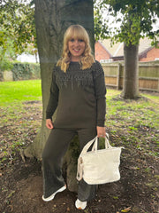 Khaki Diamante Leisure Set Isla