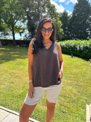 Chocolate Floral Mesh Bubble Cotton Top Robin
