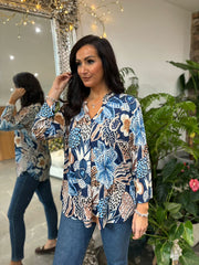 Navy Speckled Floral Blouse Gloria