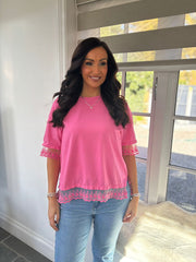 Lipstick Pink Lace Trim Detail Top Bree