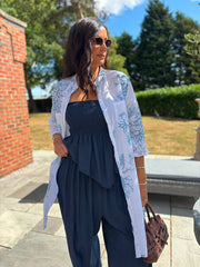 Blue Coral Print Longline Shirt Kelly
