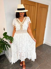 White Tassel Trim Maxi Dress Emery