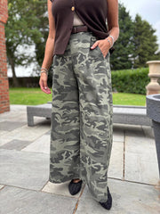 Khaki Camo Wide Leg Trousers