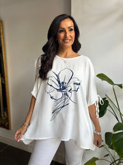White Crepe Floral Cold Shoulder Top Naomi