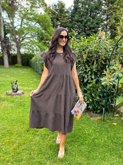 Chocolate Frill Sleeve Bubble Cotton Dress Mae