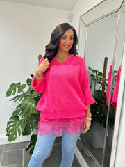 Neon Pink Two Piece V Neck Knit Eileen