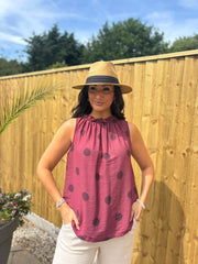 Wine Polka Dot Sleeveless Top Tiana