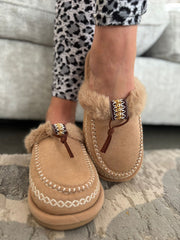 Stone Faux Fur Lined Mule Slippers