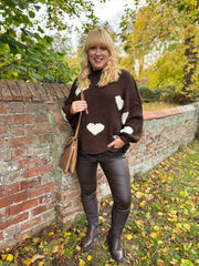 Chocolate & White Chunky Heart Knit Toni