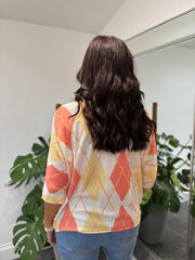 Orange V Neck Argyle Print Top Izzy