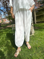 White Sparkle Cuffed Trousers Rhoda