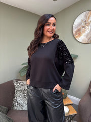 Black Sequin Panel Sweatshirt Victoria