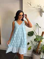 Blue Mesh Floral Lace Dress Gabriella