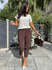 Chocolate Frill Pocket Trousers Sasha