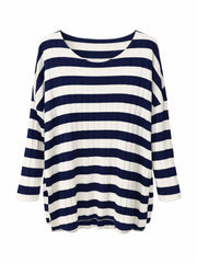 Navy Ribbed Stripe Top Leanne