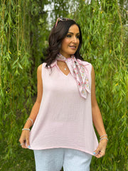 Pink Sleeveless Bubble Cotton Top Jean