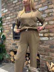 Cappuccino Textured Rib Drawstring Trousers Mia