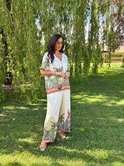 Cream Tropical Wide Leg Trousers Willow