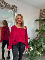 Wine Diamante Flower Top Kinsley