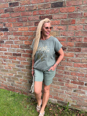 Khaki Metallic Flower Top Kenedy