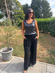 Black Wide Leg Pull On Trousers Cara