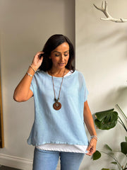 Blue Layered Net Top Elise
