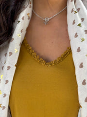 Mustard Fringed Neck Top Donna