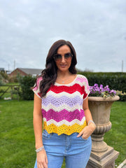 Multicolour Pastel Open Knit Top Marian