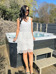 White Multi Pattern Crochet Dress Oakley